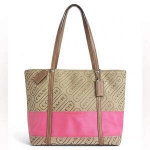 55# “Vintage COACH Pink Heritage Stripe Tote” placed in the “Y2K era.”